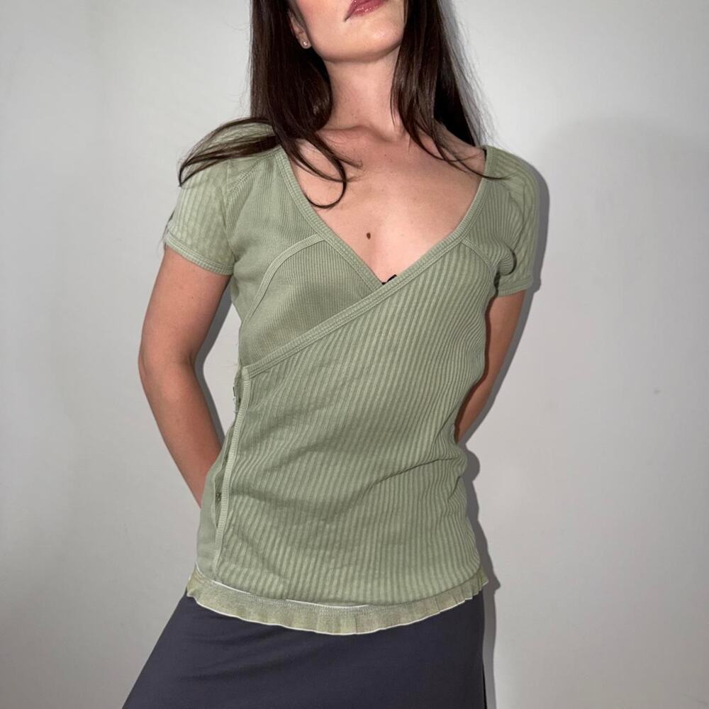 Vintage Diesel Sage Green Ribbed Wrap Top